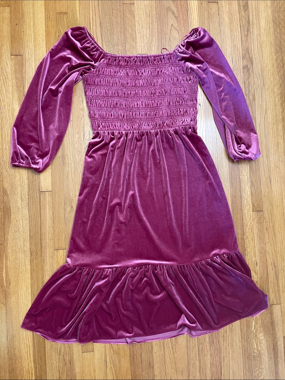 LC Lauren Conrad Plum Velvet Puff Sleeve Midi Dress